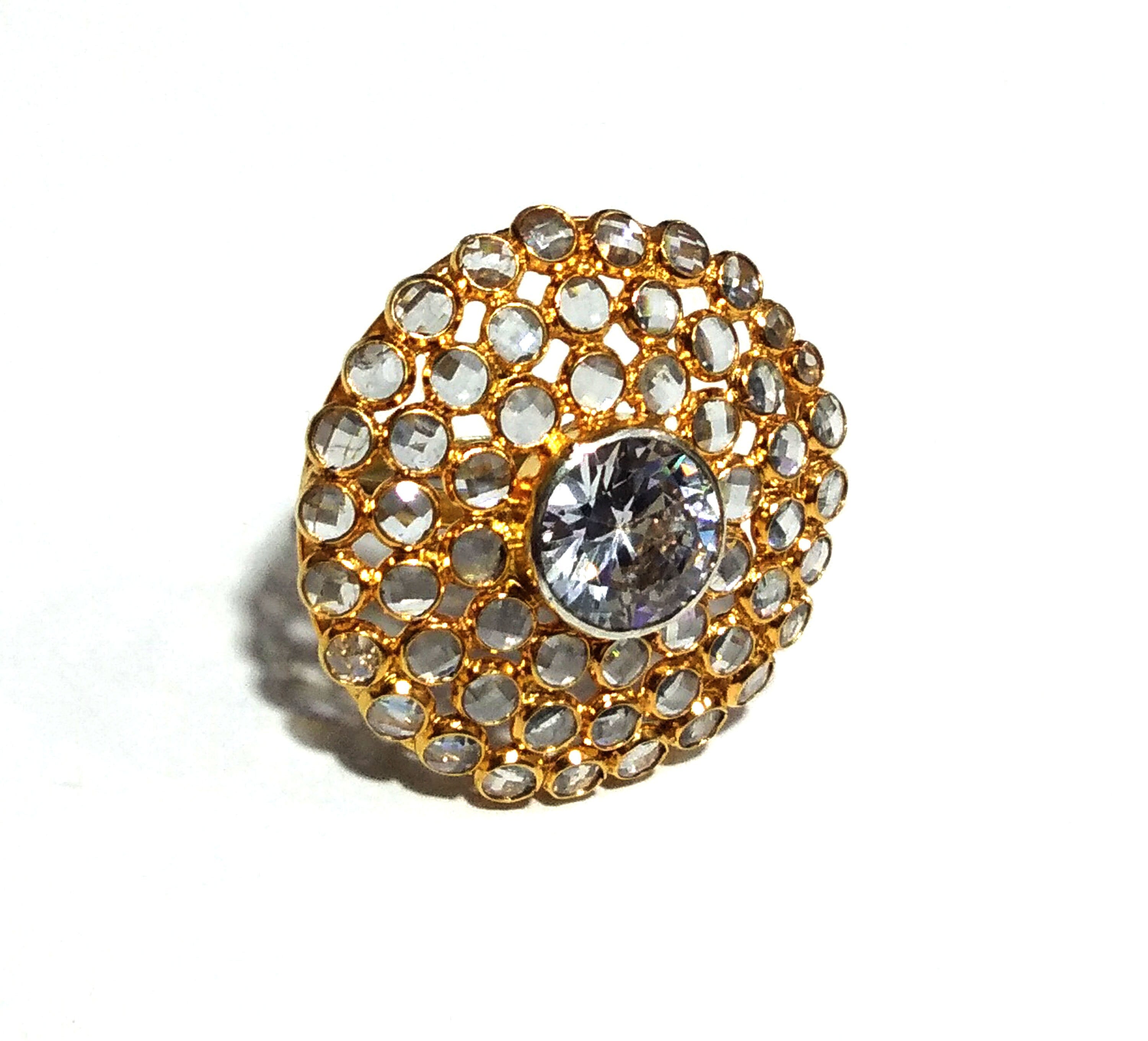 Natural White Zircon Stone Ring, 925 Solid Starling Silver Gold Plated Ring, Zircon Stone Size 10x10 mm to 2x2 mm Handmade Gift Ring